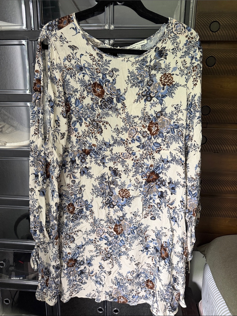 American Eagle Outfitters Cream Mini Dress with Blue & Brown Floral